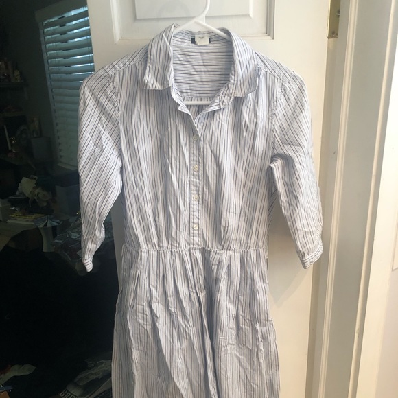 J. Crew White Blue Pinstripe Button Down 3/4 sleeve Shirt Dress size 0 - Picture 8 of 13